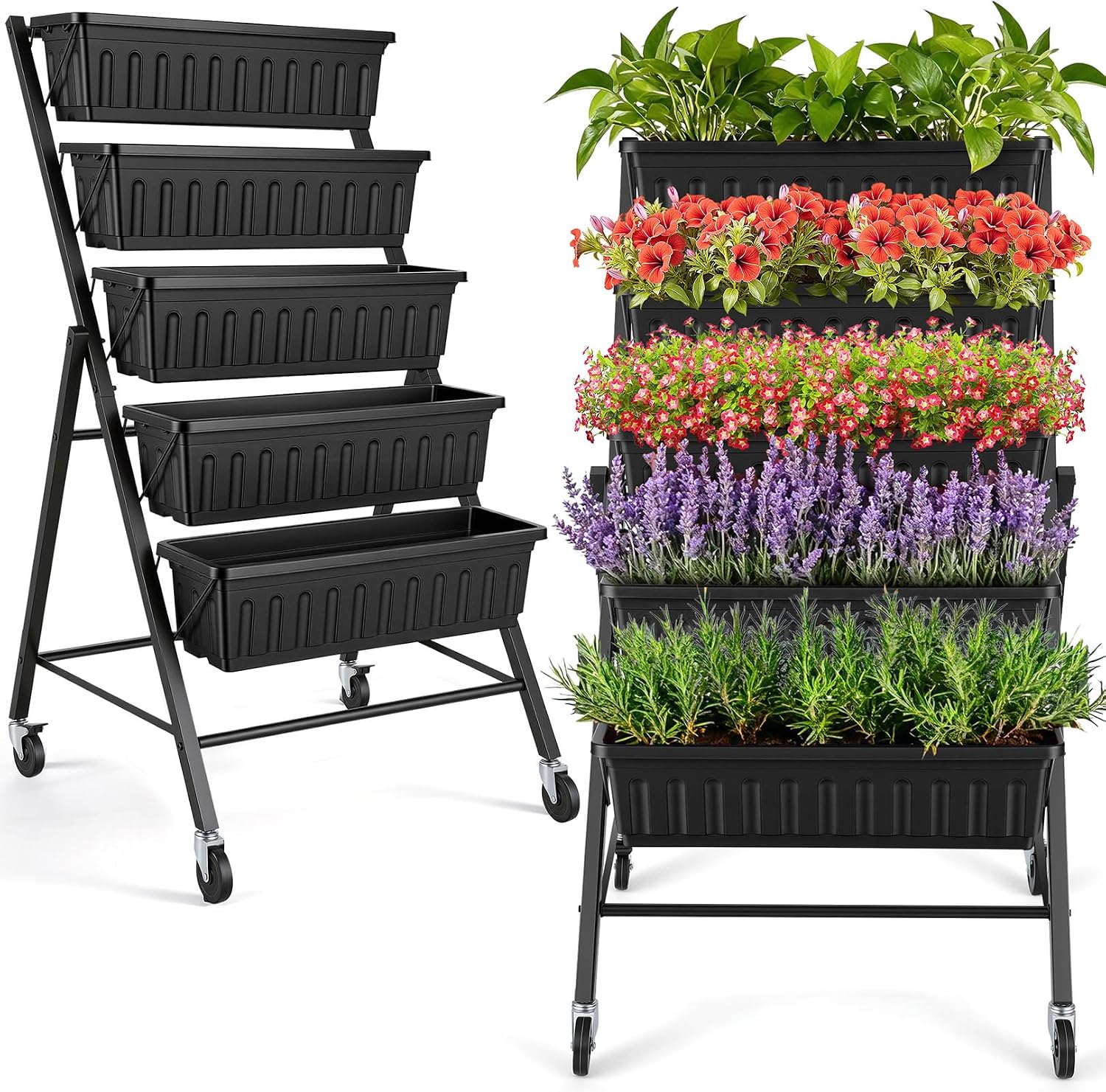 Indoor Herb Garden - Jardinière surélevée verticale avec roues, ensemble